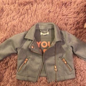 Light blue suede bomber jacket